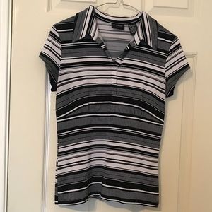 New York & Company Stretch Black/White Striped Blo